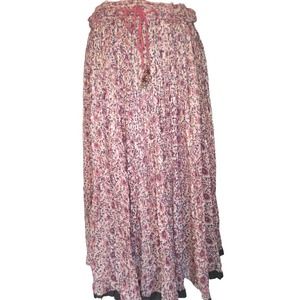 80's Vintage Pink & Gold Floral Hippie Boho Peasant Skirt Size L
